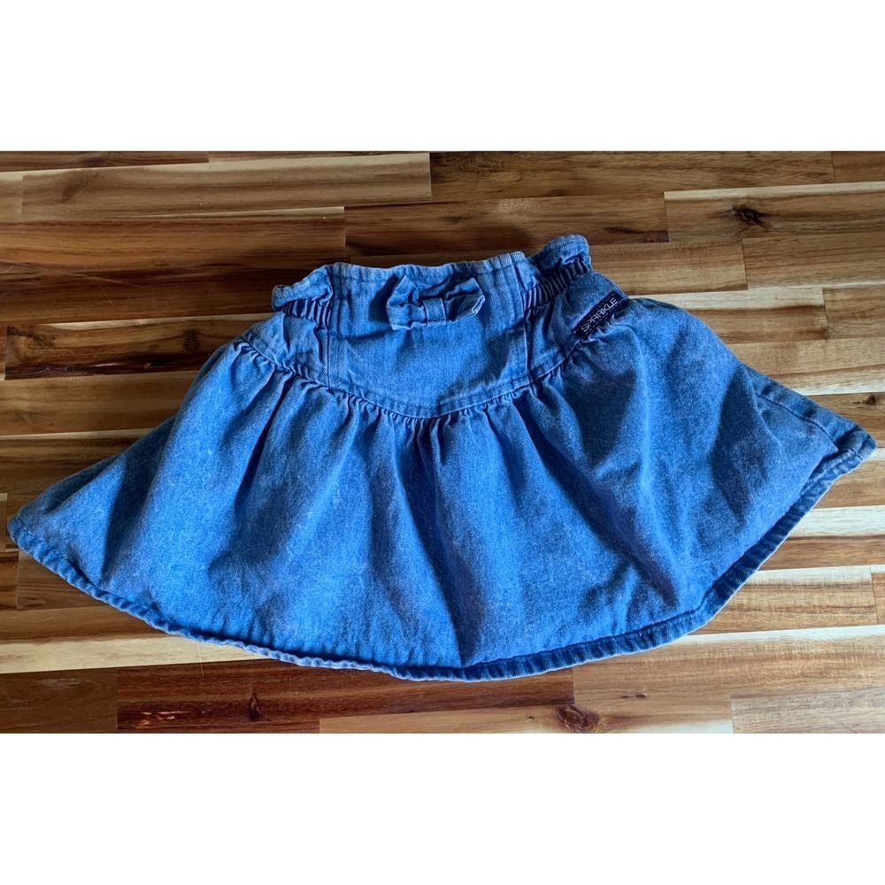 Sparkle Vintage 90s Denim Skirt Kids 4 Blue Cotton Paperbag Waist Retro Y2K Rare
